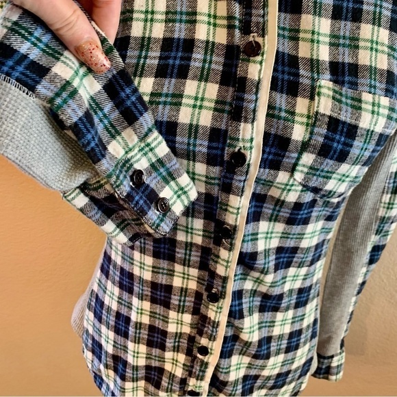 Splendid Flannel Top Small Plaid Cotton Blue Cream Flannel Grey Thermal Panels - Picture 3 of 15